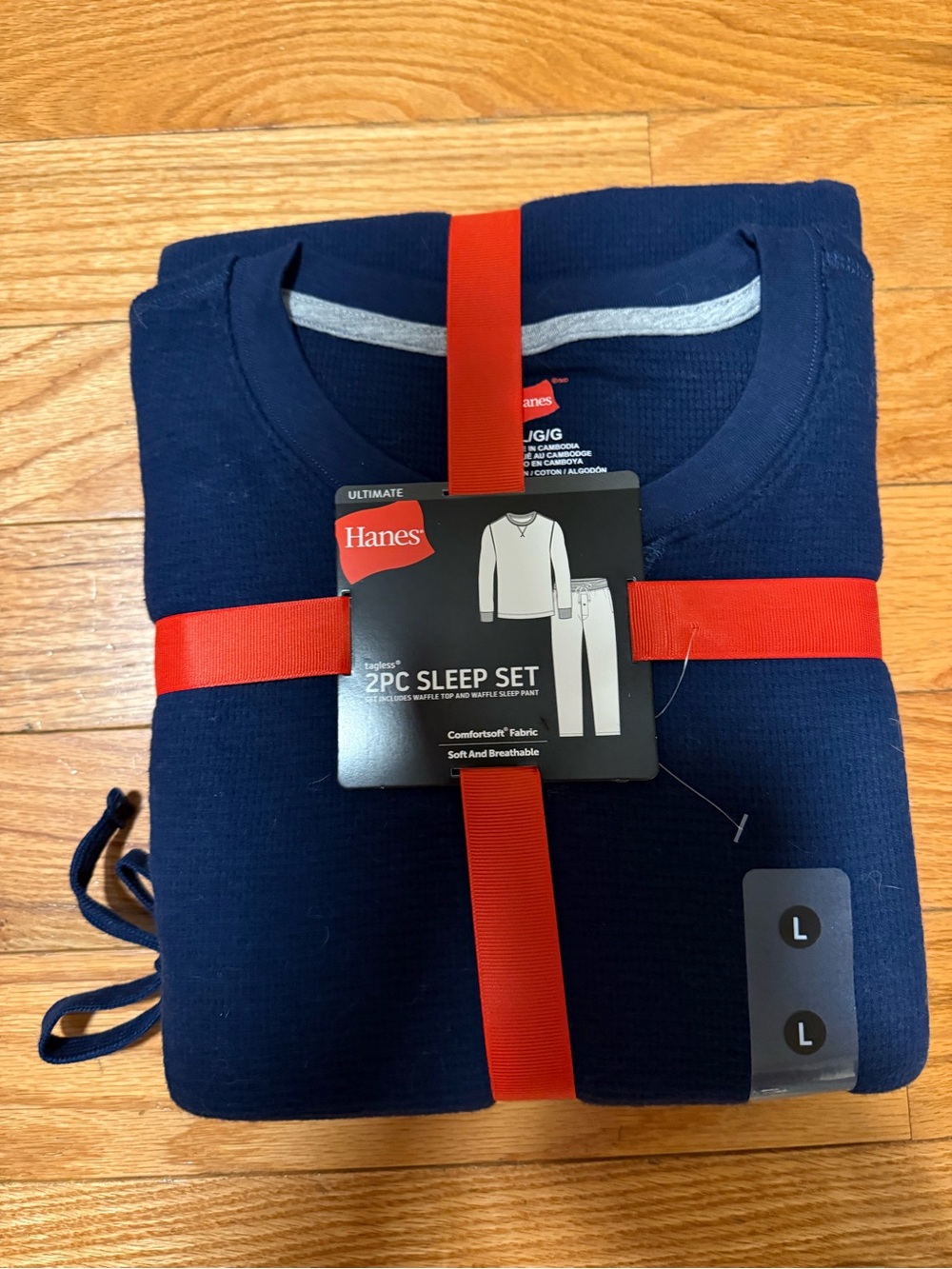 Hanes Navy 2-Piece Sleep Set with Red Ribbon